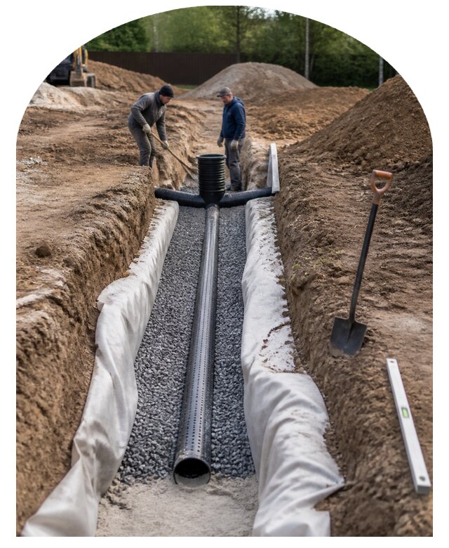 Подземный дренаж участка для отвода грунтовых вод в Нефтеюганске